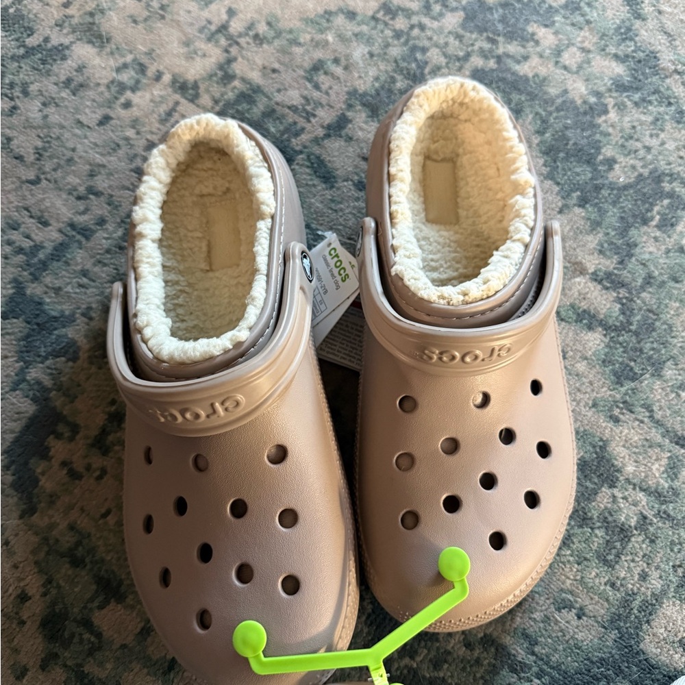 CROCS  Beige Fleece-Lined Slippers